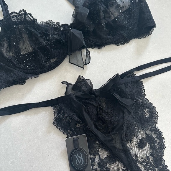 Victoria's Secret Designer Swarovski Black 36B Bra & Panty L Set - Picture 7 of 14